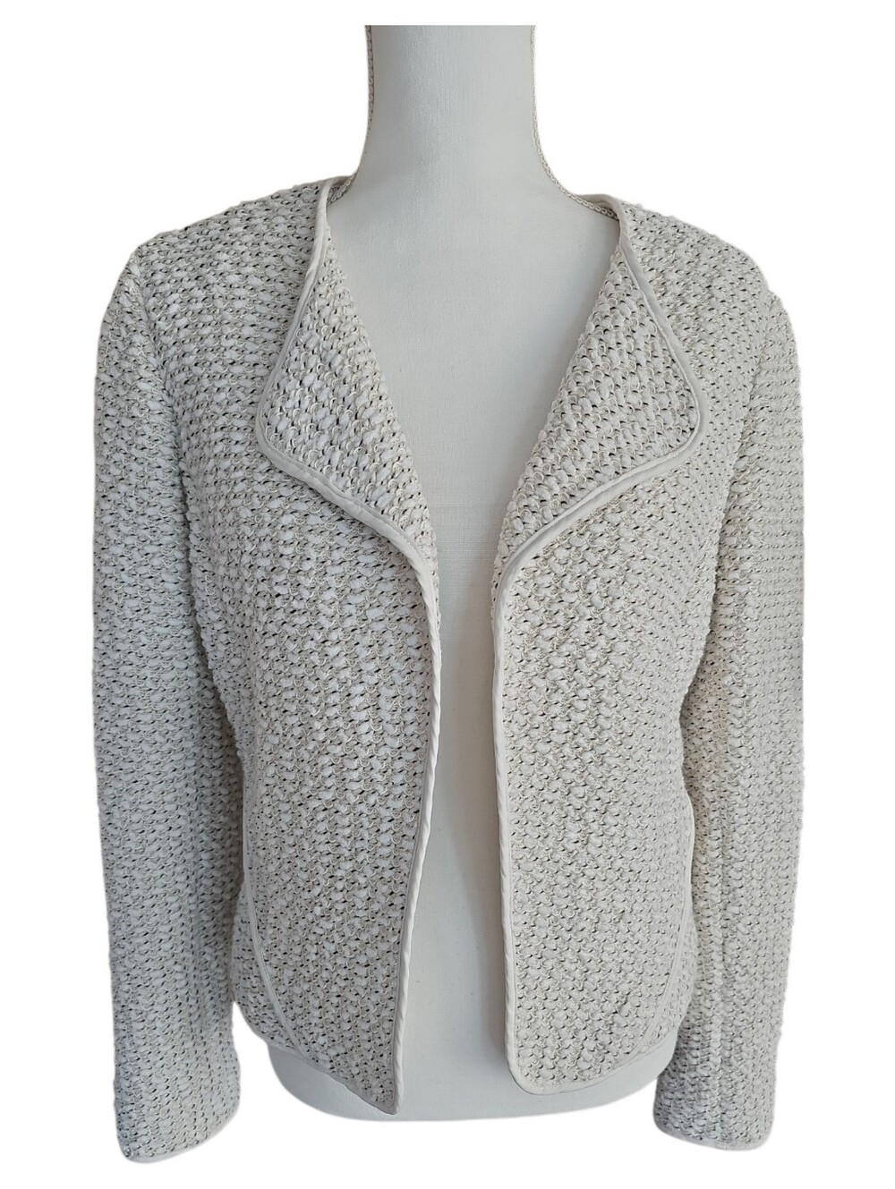 Fashionista NWT Open Front Textured Blazer Jacket Size Small Cardigan Cream/Tan